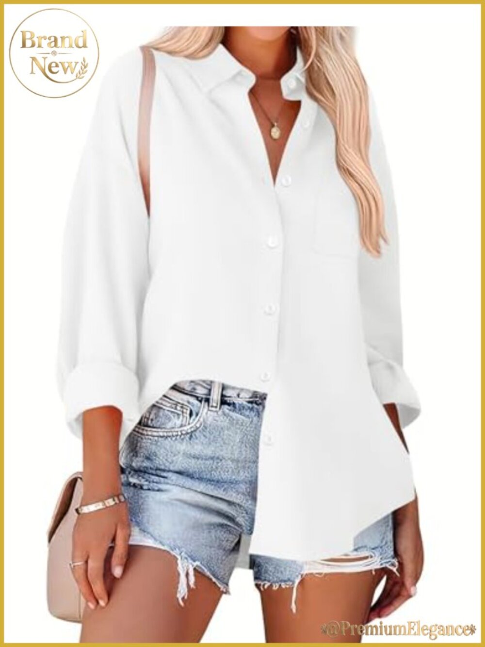 Oversized Button Down Shirt Long Sleeve Blouse with Pocket